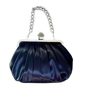 Satin Clutch Purse Black Evening Silver Chain NEW Formal Party Wedding Retro